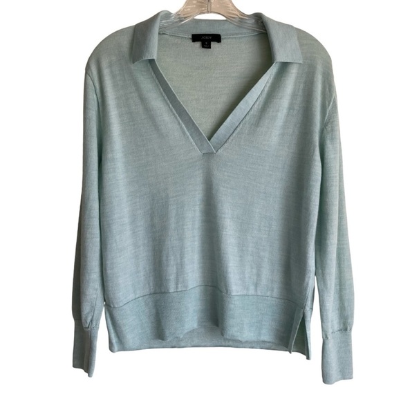 J. Crew Mint Green Merino Wool Light Academia Long Sleeve Polo Tennis Core Sz M - Picture 3 of 16
